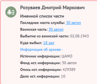 сведения с с сайта " Память народа"