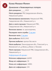 сведения с сайта Память народа