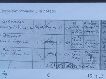 Документ уточняющий потери