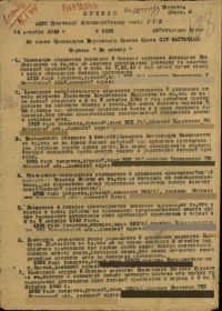 Приказ о награждении медалью "За отвагу"