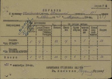 документ о награждении
