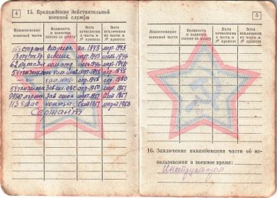 Военный билет (3 разворот страниц).