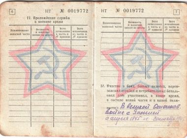 Военный билет (4 разворот страниц).