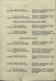 Строка в наградном списке на орден "ОТЕЧЕСТВЕННОЙ ВОЙНЫ" 1 СТЕПЕНИ.