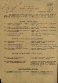 Строка в наградном списке на орден "ОТЕЧЕСТВЕННОЙ ВОЙНЫ" 1 СТЕПЕНИ.