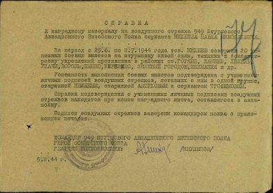 Справка подтверждения эффективности боевых вылетов.