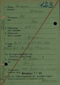 Транзитная карта военнопленного. Шталаг VII-A, Моосбург. Немира Лев. Стр. 1