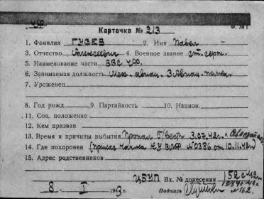Документ в учетной картотеке. Гусев П.А.