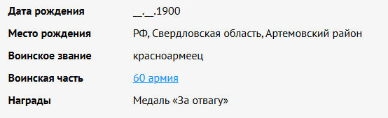 сведения с сайта Память Народа