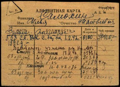 Алфавитная карта лицевая сторона