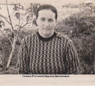 Жена. Сечина (Рогозина) Евдокия Дмитриевна (05.10.1910г. - 08.03.1984г.)  Фото 1955г.