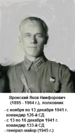 Вронский Яков Никифорович, полковник, командир 126 СД, командир 133 СД