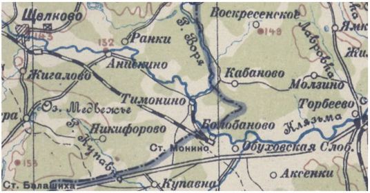 Карта окрестностей Монино от 1929 г.