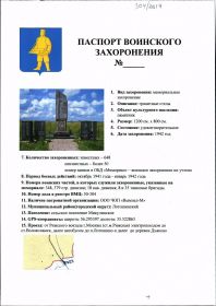 ПАСПОРТ ВОИНСКОГО ЗАХОРОНЕНИЯ