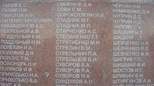 Фрагмент скрижали памятника Погибшим в ВОВ (1941-45 годов) жителям ст. Афипской (открыт 01.12.2007)