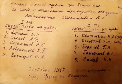 Память о нашей службе при Богородском во главе с начальником лейтенантом Саламатовым Л.Г.