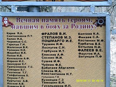 Мемориальная доска, где увековечена фамилия деда Бегунцова Павла Федоровича