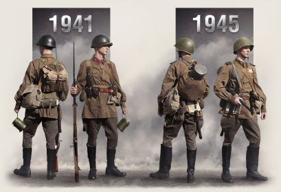Внешний вид красноармейца 1941 и 1945 годов