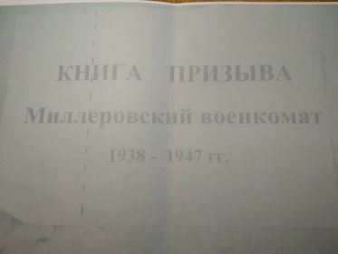Книга призыва Миллеровского военкомата Титульный лист