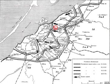 Схема уничтожения  Хайлигенбальского котла. Отмечен район наступления 262 СП, на 18 марта 1945 г.