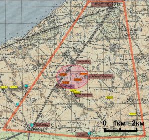 Район наступления 262 СП, 18 марта 1945 г. (в овале), по документам журнала БД
