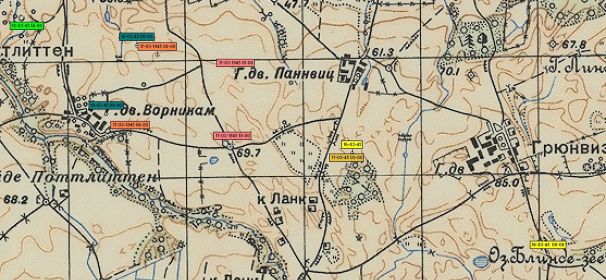 Наступление 262 СП из исходного района, 16-18 марта 1945 (по датам и точкам из ЖБД, старая карта)