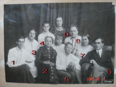 (фото 1939) 3 брата с детьми и женами 1.Михаил 6.Анатолий 8.Алексей 2.мать Екатерина Семионовна