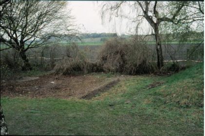 Бывшее место складирования гробом (сравни с предыдущим снимком), с засыпанными срезами раскопок (тёмные полосы в центре фотографии).