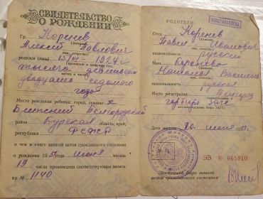 Свидетельство о рождении