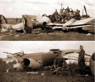 Бомбардировщики Пе-2 из 410-го БАП, уничтоженные авиацией противника на аэродроме Витебск 5 июля 1941 года.