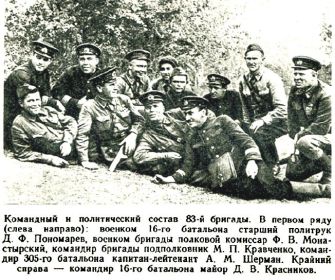 Полковник КРАВЧЕНКО М. П. (третий слева) с офицерами бригады (фото из архива Ермакова Ю. В.).
