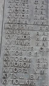 Имя Кутергина Александра Алексеевича увековечено в Мемориальном комплексе города Владивостока