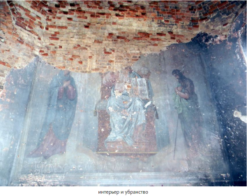 Фрагмент сохранившейся росписи в Архангельской церкви в Бобровском Сысертского района Свердловской области. май 1987