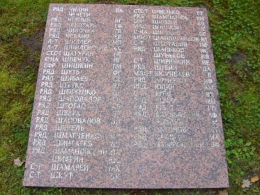 Гранитная плита с именами на братской могиле