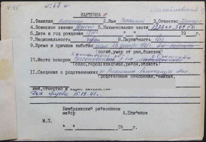 Учетная карточка РВК