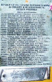 Поименная плита на братской могиле в селе Ставница Хмельницкого р-на Хмельницкой области, где покоится прах Костромина И.А