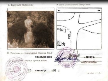 План захоронения Барбашина А.Е. в селе Редвенцы Хмельницкой области Украины (в братской могиле у Дома культуры), 1992 г..