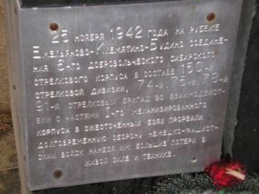 Памятный знак на месте  начала операции «Марс» в деревне Клемятино