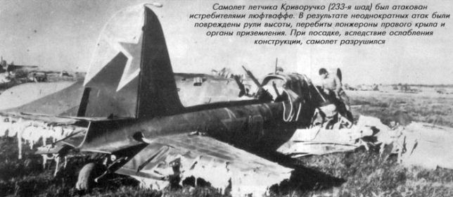312 шап. Самолет Ил-2 лётчика-старшего младшего лейтенанта Криворучко Ивана Давыдовича (5.05.1922-7.09.1953, уволен в запас), после вынужденной посадки.