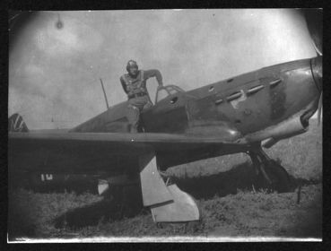 31 гиап (273 иап). 1943. Лётчик-истребитель гв. лейтенант Самуйлик Николай Сергеевич (29.04.1922-28.11.1943) на плоскости своего самолёта Як-1.