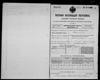 Документ переписи 5 июня 1895 г. на семью прадеда Посаженникова Гаврила Сергеевича  ,отца матери Посаженниковой(Пермяковой) Веры Гавриловны сына Пермякова Геннадия Григорьевича.