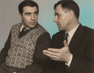 1963 г. Виктор Андреевич Корниенко (слева) с И.И. Баклановым , товарищем по Фау-Верке. Восстановленное фото из книги И.Ф. Ходыкина "Живые не сдаются