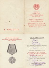 Юбилейная медаль "20 лет Победы в Великой Отечественной войне 1941-1945гг."