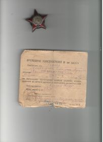 За образцовое выполнение боевых заданий командования на фронте борьбы с немецкими захватчиками  был награжден орденом "Красная Здезда"