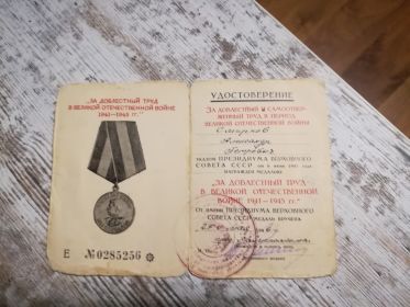 Медаль за доблестный труд в Великой Отечественной Войне Е№0285256