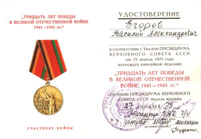 Юбилейная медаль Тридцать лет победы в Великой Отечественной войне 1941 - 1945 гг