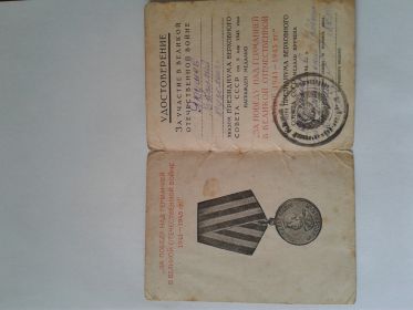медаль "За победу над Германией в Великой Отечественной войне 1941-1945 гг."