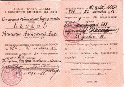 Медали За безупречную службу в Министерстве внутренних дел РСФСР I и II степени