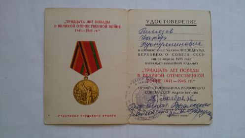 Медаль "Тридцать лет Победы в Великой Отечественной Войне 1941-1945гг"