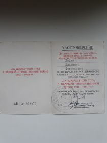 Медаль "За доблестный труд в Великой Отечественной войне 1941-1945 г."